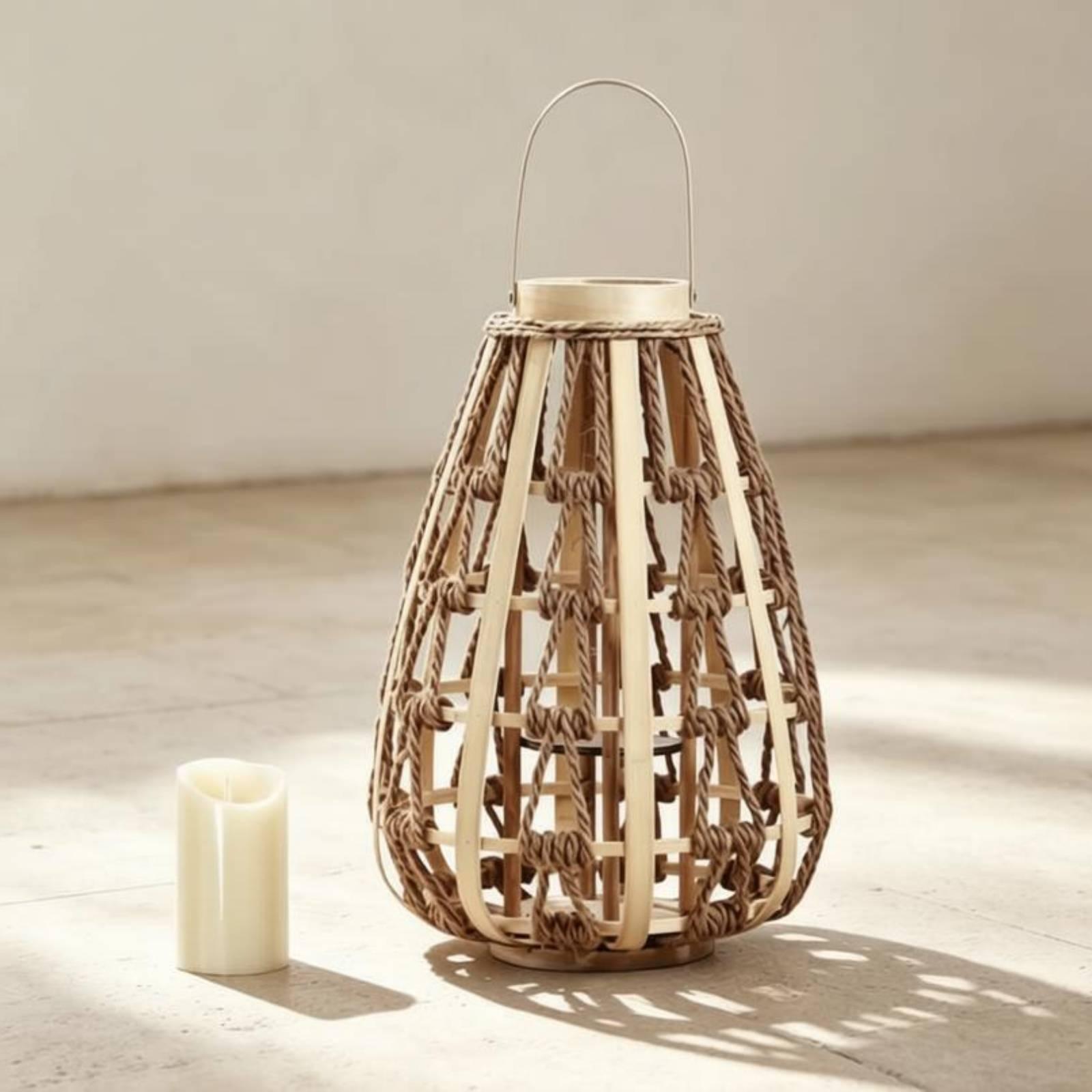 Home Decor Handmade - Natural Wood Rope Lantern Candle Holder