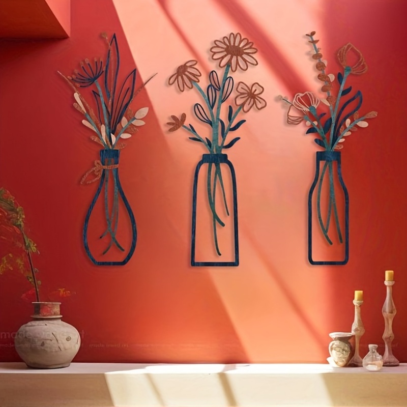 Home Decor Orange - 3 Large Floral Wall Art Sculptures