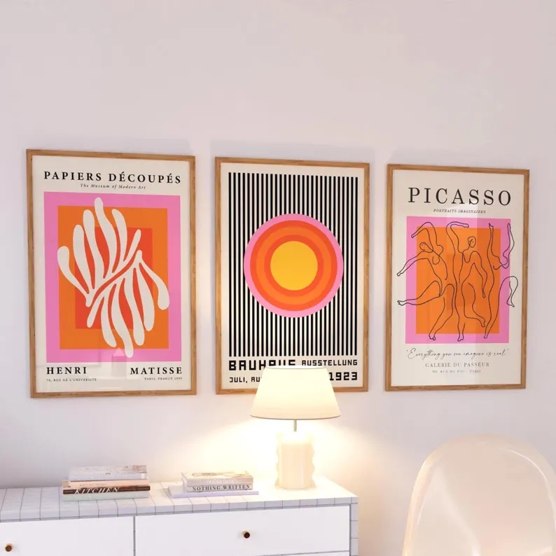 Home Decor Nepal - 3pcsModern Orange Bauhaus And Picasso Wall