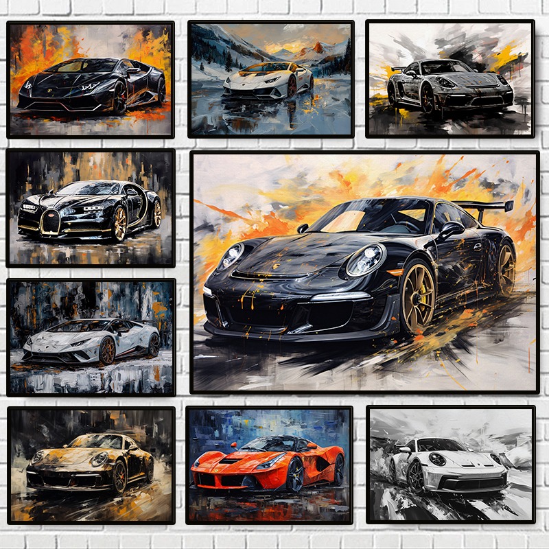 Home Decor Luxury - Modern Abstract Luxury Cars Poster Colorful