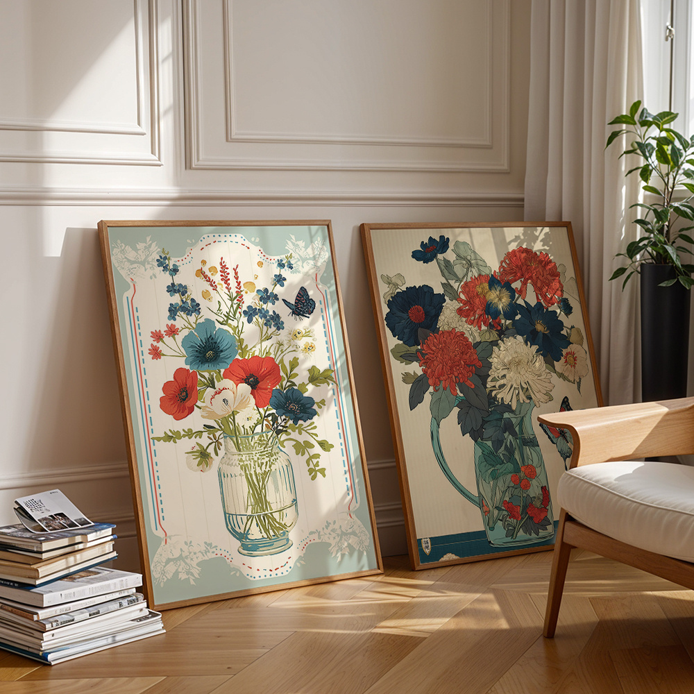 Home Decor Vase - 2Pcs Vintage Vase Flower Butterfly Canvas