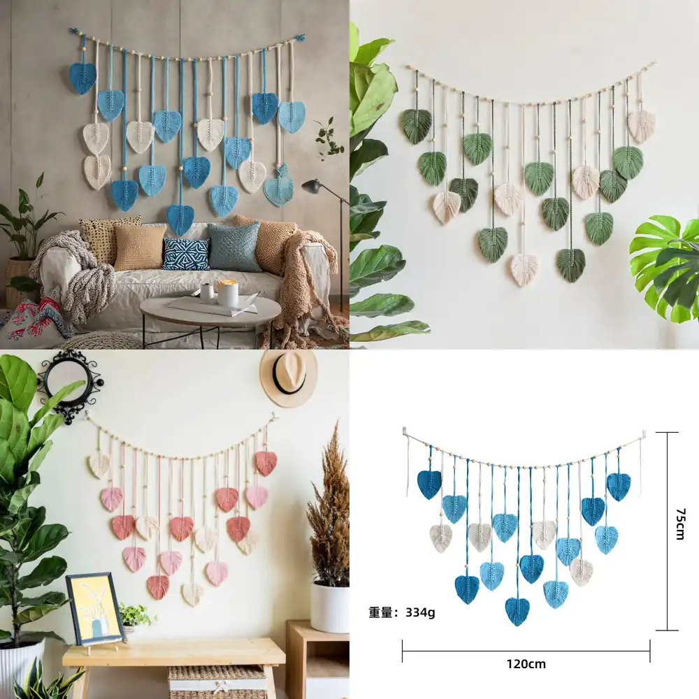 Home Decor Handmade - Large Macrame Handmade Fiber Leaf Wall