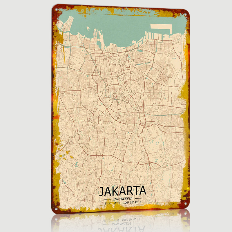 Jakarta Vintage Map Printed Po - đánh giá và giá Home Decor Jakarta