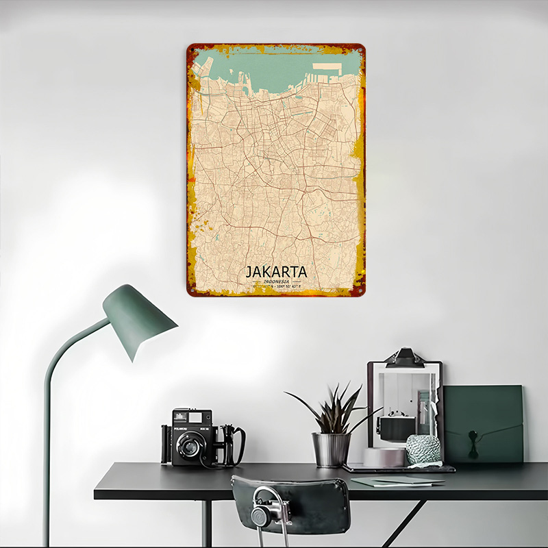 Jakarta Vintage Map Printed Po - đánh giá và giá Home Decor Jakarta