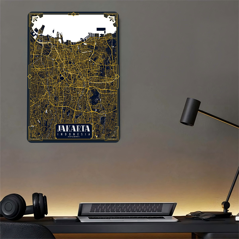 Jakarta City Map Art Deco Post - đánh giá và giá Home Decor Jakarta