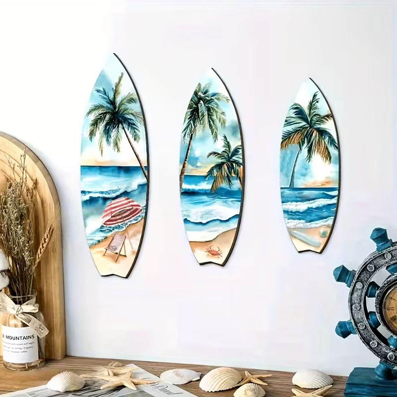 3pcs Ocean View Surfboard Wood - đánh giá và giá Home Decor Nautical