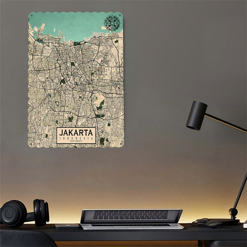 Jakarta City Map Vintage Metal - đánh giá và giá Home Decor Jakarta