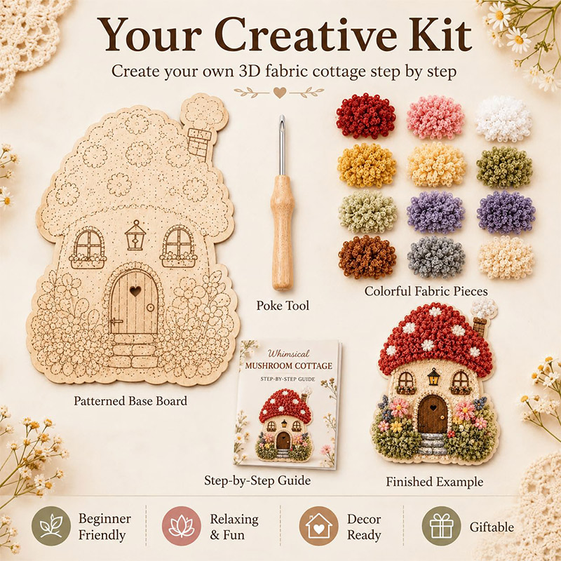3D Mushroom House Poke Art DIY - đánh giá và giá Home Decor Kit