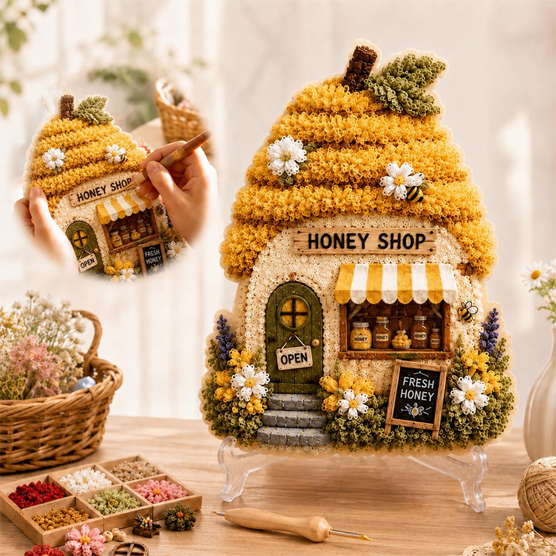 3D Mushroom House Poke Art DIY - đánh giá và giá Home Decor Kit