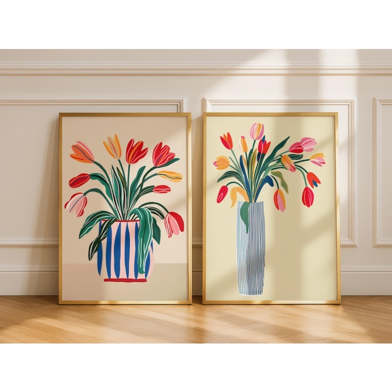 2pcs Tulip Flowers Canvas Wall - đánh giá và giá Home Decor Vase