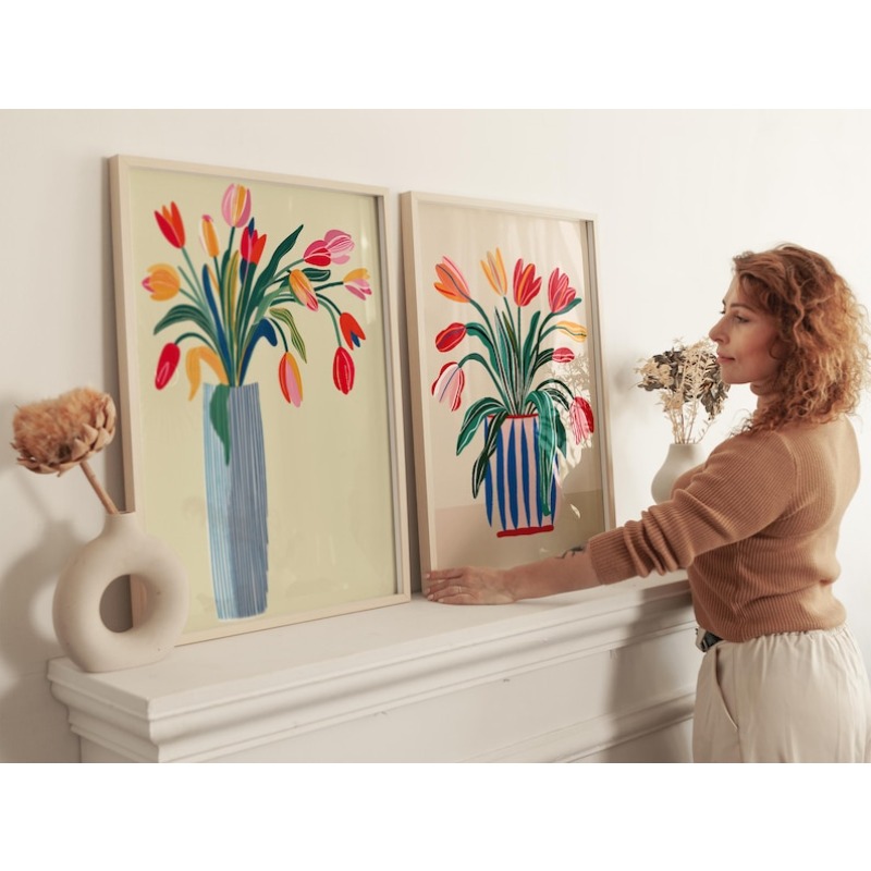 2pcs Tulip Flowers Canvas Wall - đánh giá và giá Home Decor Vase