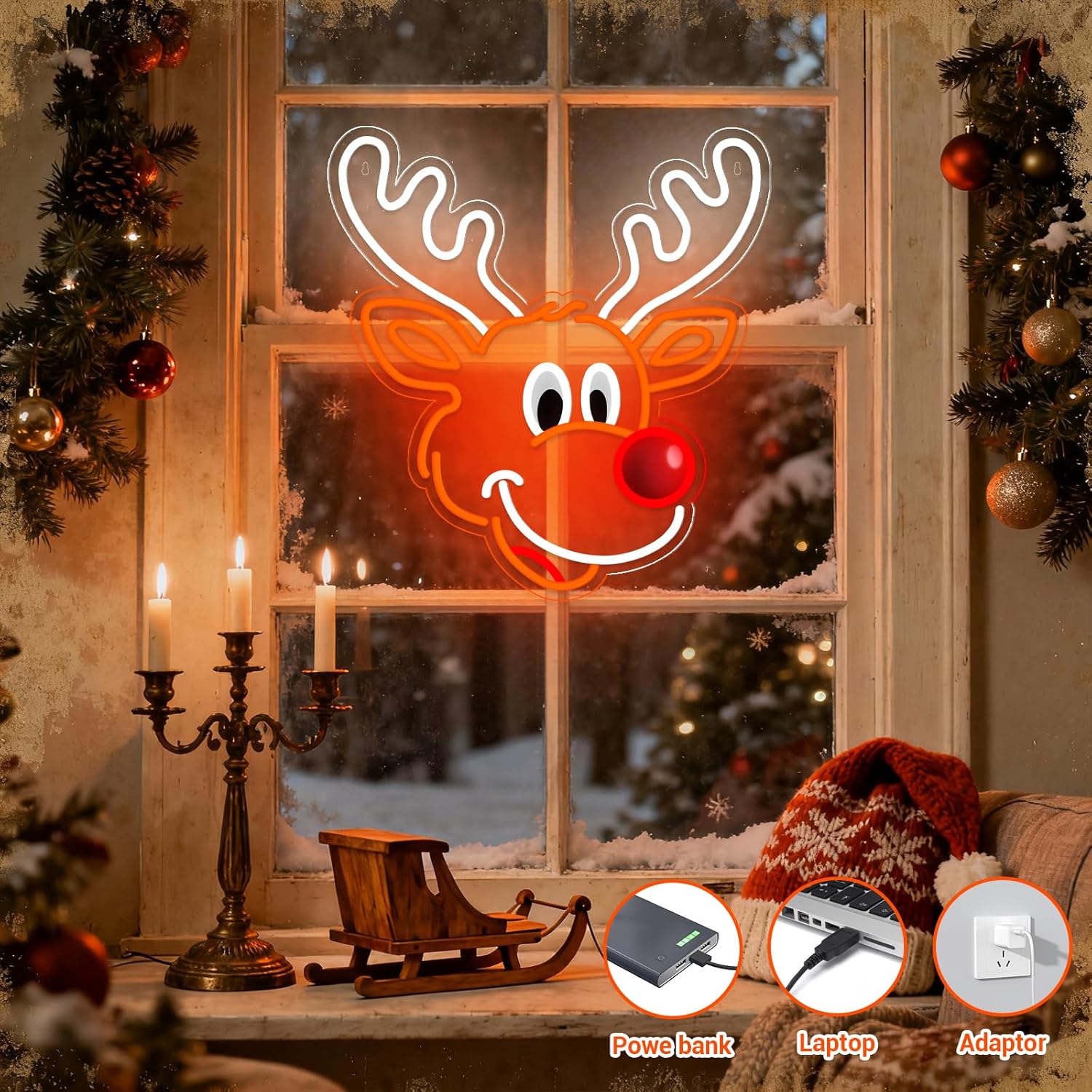 Cute Christmas Reindeer Neon S - đánh giá và giá Home Xmas Decor Ideas