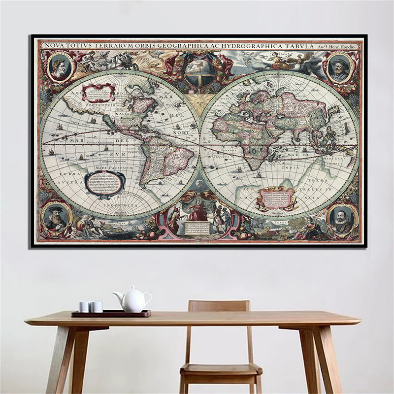 Retro World Map Nautical Ocean - đánh giá và giá Home Decor Nautical