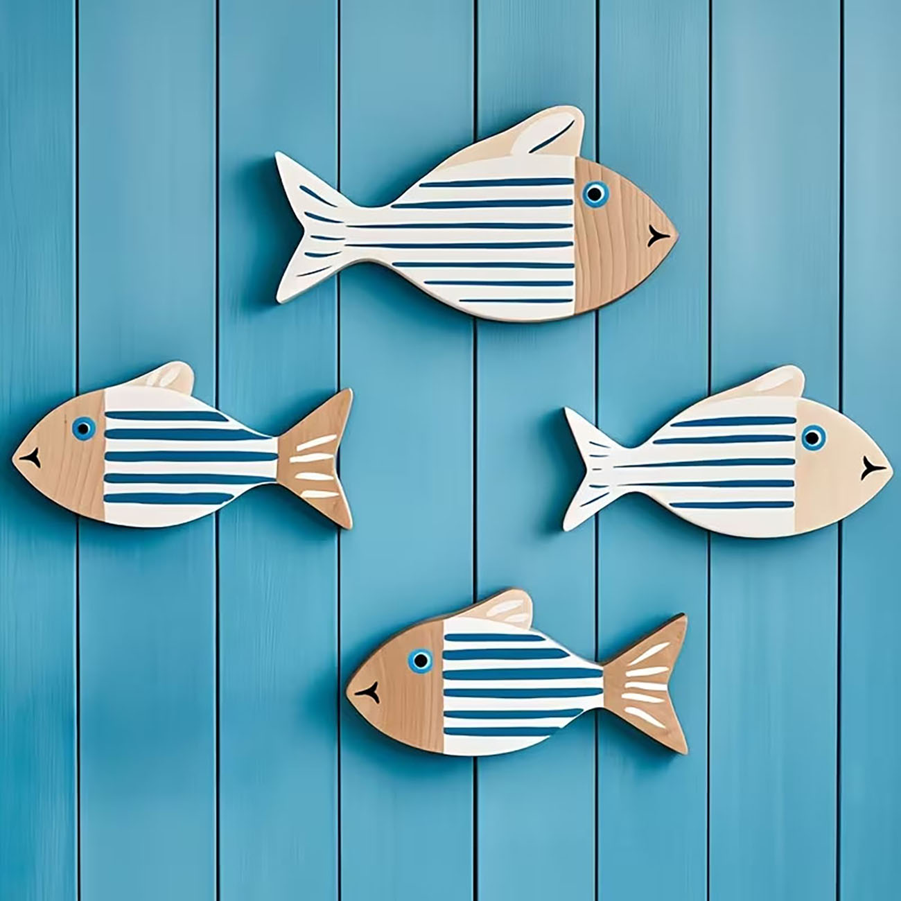 4 Pcs Wooden Striped Fish Wall - đánh giá và giá Home Decor Nautical