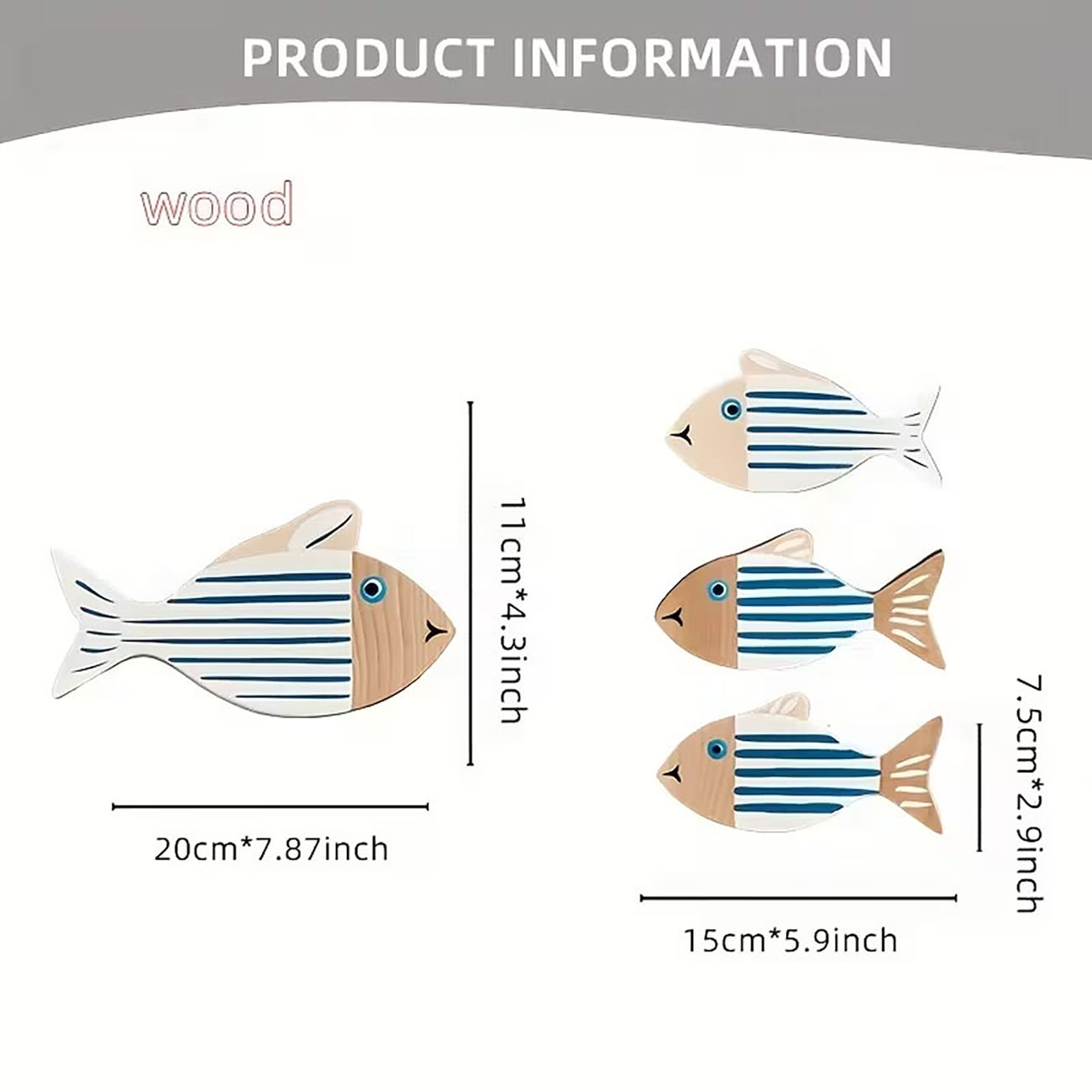 4 Pcs Wooden Striped Fish Wall - đánh giá và giá Home Decor Nautical