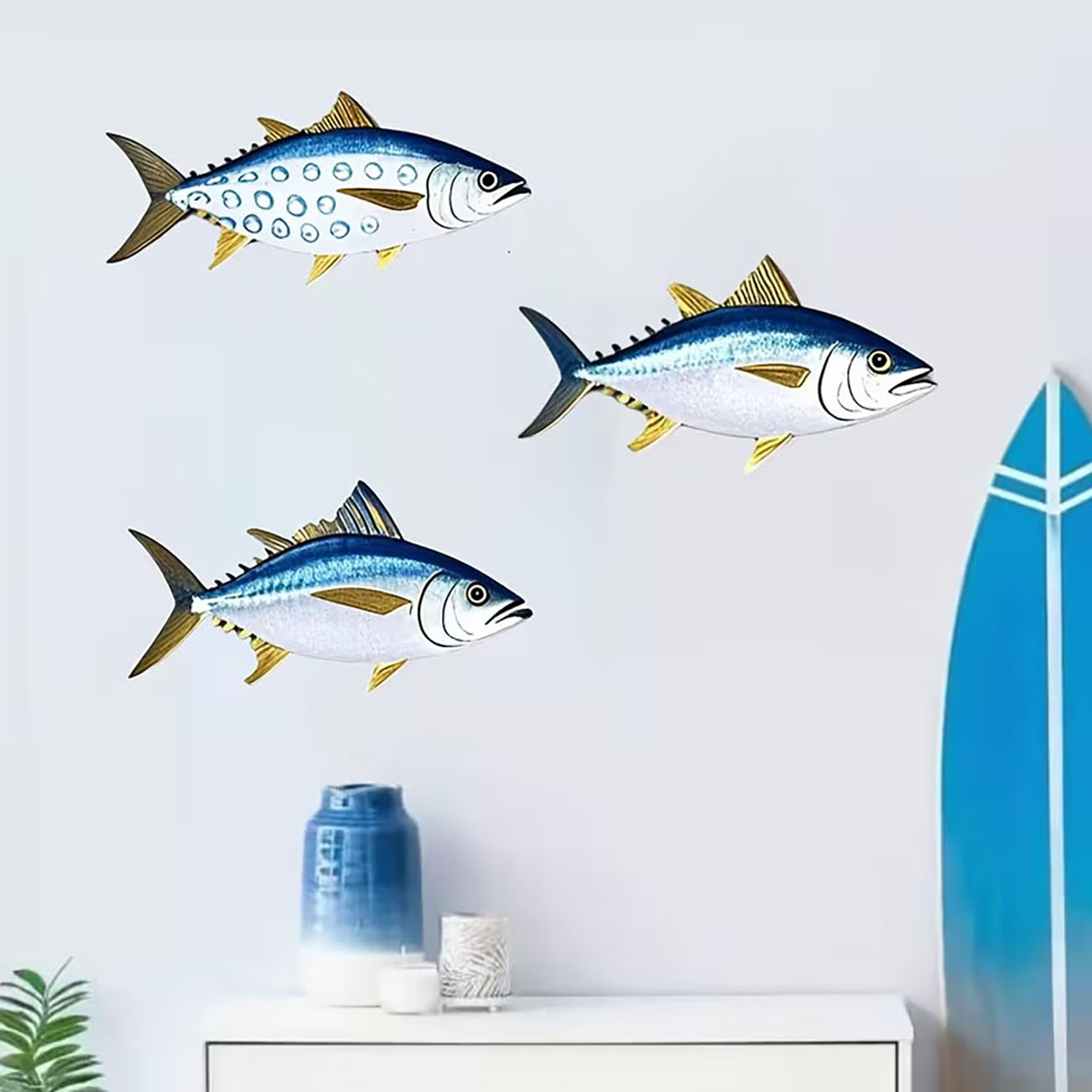 3 Pcs Wooden Tuna Fish Wall De - đánh giá và giá Home Decor Nautical